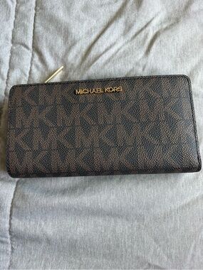 Michael Kors Brown Signature MK Zip-Around Wallet